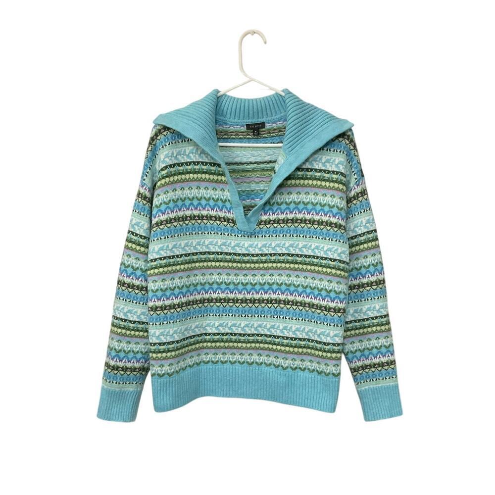 Talbots Johnny Collar Sweater Fireside Fair Isle Collared Soft Stripe Siz Medium